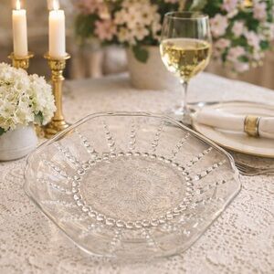 Pressed Glass Plate in Hobnail And Bread Pattern. 1940-1960